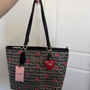 Juicy Couture Gray Tote with Red Heart Accents